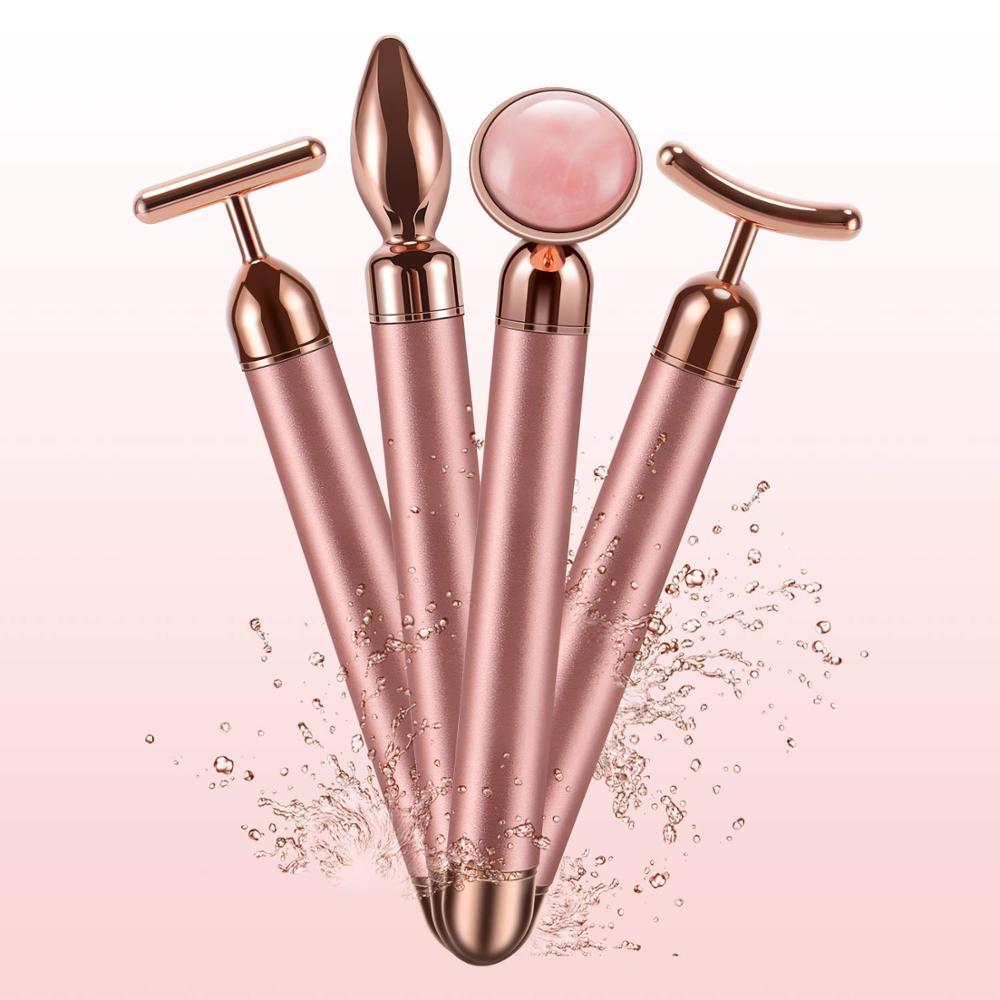Vibrating Rose Quartz 4 in 1 Face Roller - Kennedy Conglomerate Inc 